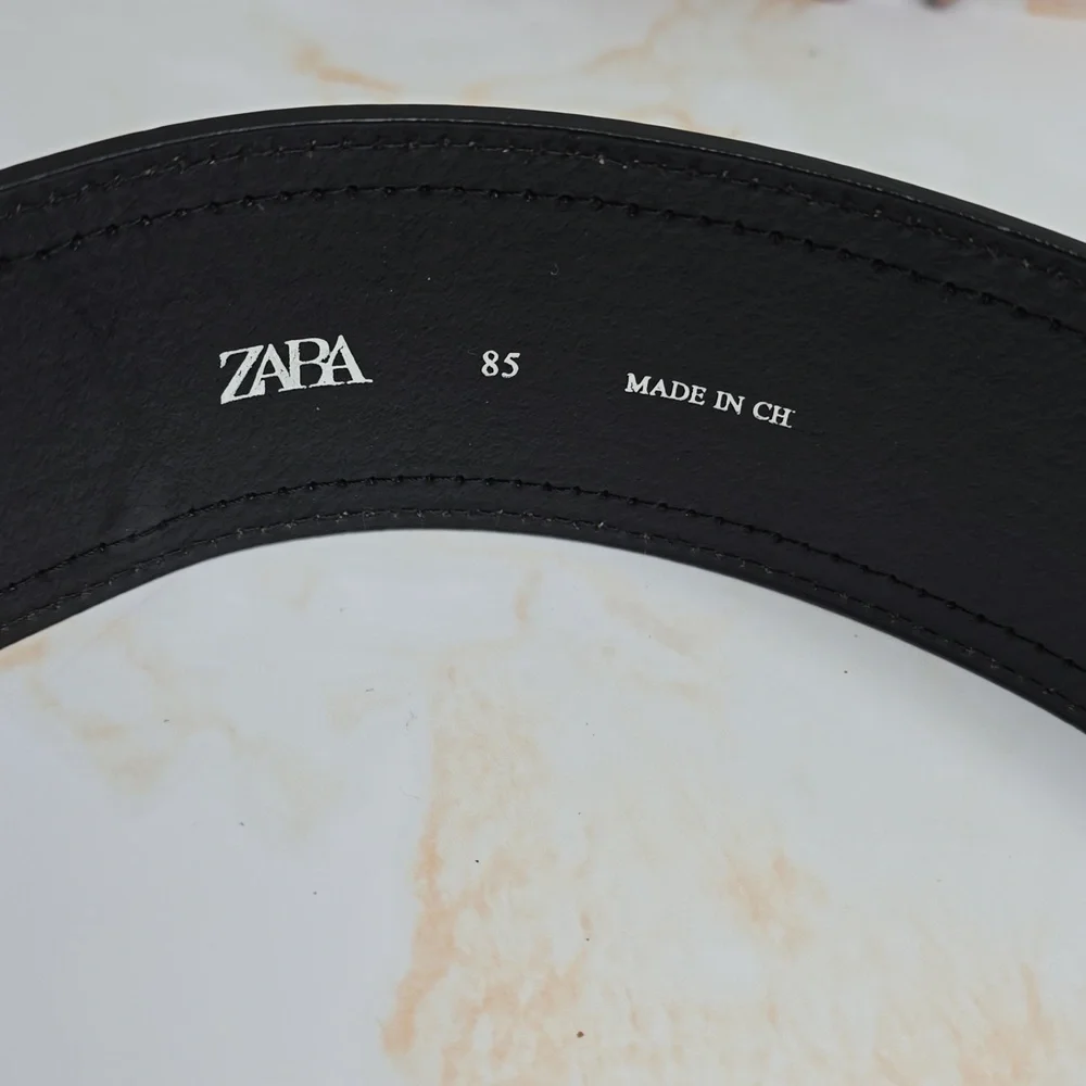 Zara Black Leather Belt With Metal Mesh New With Tags